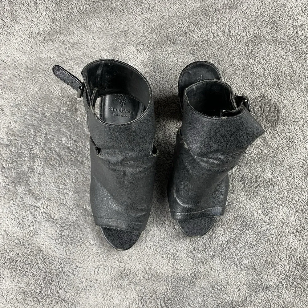 Simply Vera Size‎ Wooden Platform Leather Open Toe Shoe Womens Size 7 Black